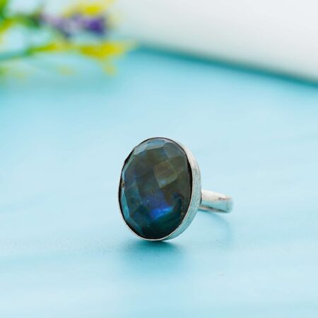 Arts Crystal Products Natural Labradorite Ring Set for Women,Vintage Joint Knuckle Stackable Rings Oval Gemstone Ring
